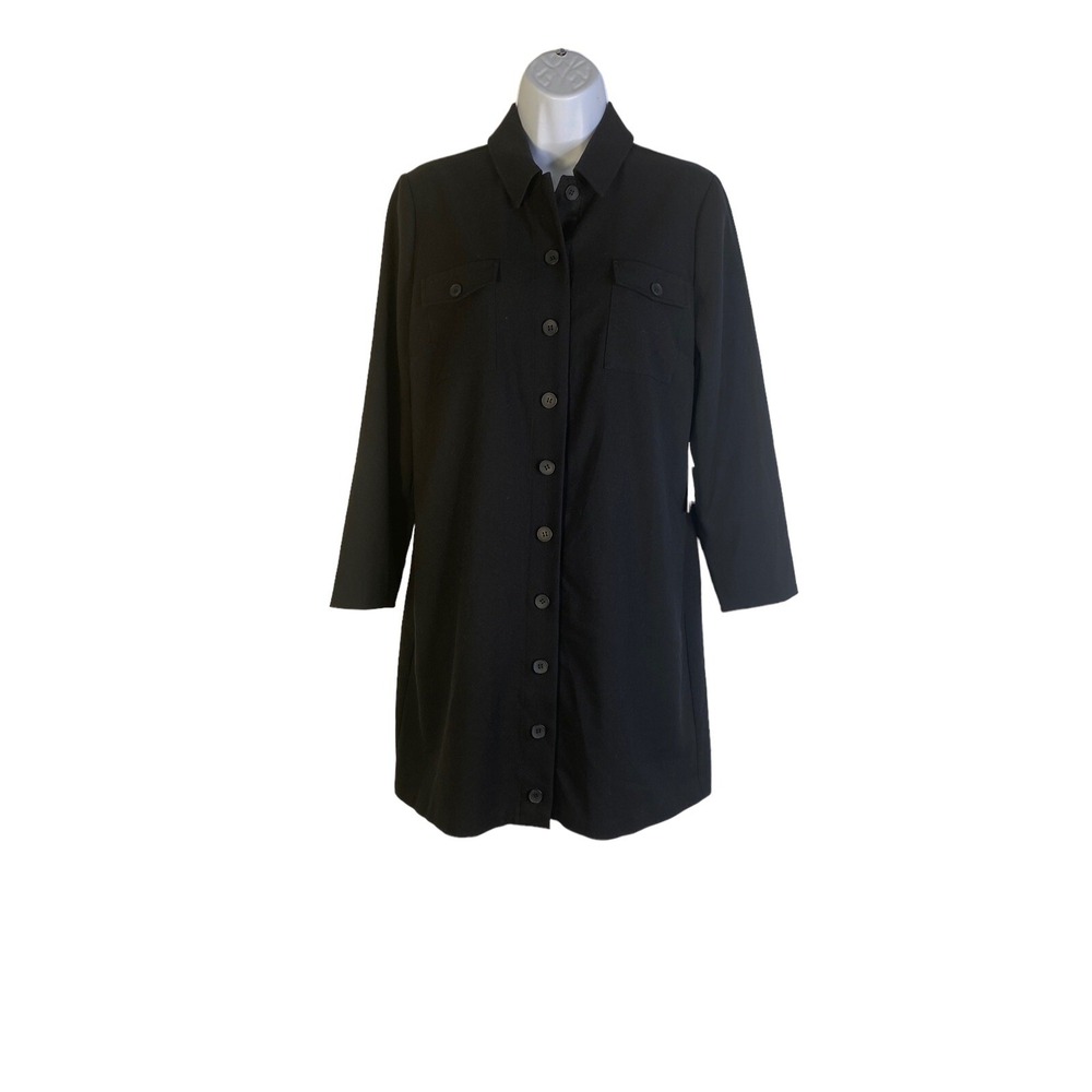 1901 Womens Black Collared Button Up Shirt Dress Long Sleeve Size Small